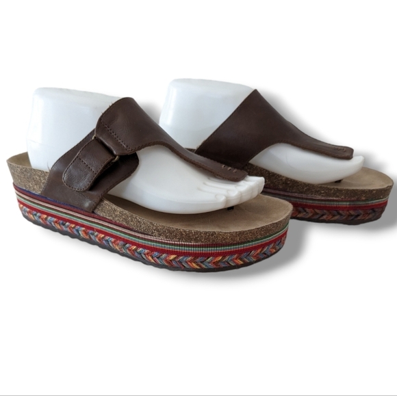 Espadrille Cork Platform Sandals 10 Brown Multi color Thong Sandal rainbow - Picture 1 of 12